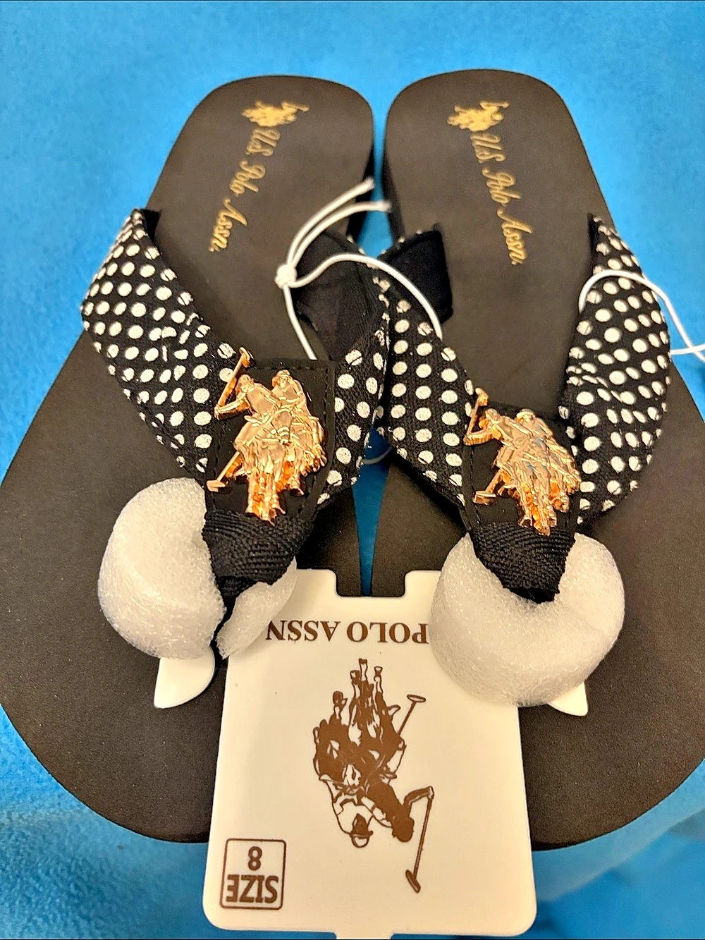 US Polo Assn. 20 Polka Dot Black & White Sandals Size 8 NWT
